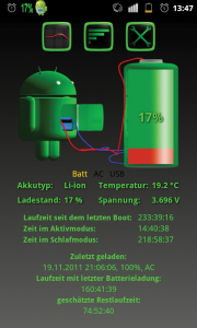 Abbildung 3: Im simulierten Urlaubsmodus hält der Akku des HTC Desire Z erstaunlich lange – weil sich die schlankere Firmware gerade im Standby bemerkbar macht.