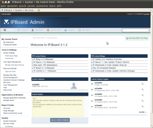 Abbildung 4: Das Admin Control Panel von Invision Power Board glänzt durch klare Strukturen und eine übersichtliche Anordnung von News und Konfigurationsoptionen.