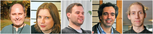 Abbildung 4: Linux-Prominenz auf der Open-Suse-Konferenz (von links nach rechts): Gerald Pfeifer, Director Product Management bei Novell, Open Suses Community-Manager Jos Poortvliet, Florian Effenberger von Libre Office, Oxygen-Designer Nuno Piñeiro und Debian-Entwickler Gerfried Fuchs alias Rhonda.