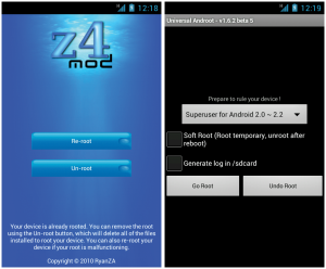 Abbildung 4: Z4root und Universal Androot verschaffen Rootrechte.