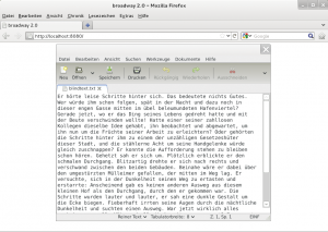 Abbildung 5: Dank Broadway läuft Gedit im Browser. Die immer wieder auftretenden Probleme mit Tastatureingaben fallen hier nicht so ins Gewicht.