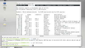 Abbildung 5: Powertop zufolge ist Gnome der sparsamste Desktop im Vergleich, doch im Laufzeitbenchmark lag KDE vorne. Ubuntu und Mint bringen bereits Powertop 1.97 mit, das eine andere Oberfläche aufweist.