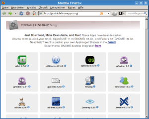 Abbildung 5: Portable Linux Apps bringt eine große Software-Auswahl auf den USB-Stick. Der Einsatz ist allerdings auf 32-Bit-Systeme beschränkt und kann an Mount-Optionen scheitern.