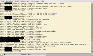 Abbildung 5: Wer braucht schon ein GUI, wenn er eine Kommandozeile hat? So sieht eine typische DM-Crypt-Sitzung aus.
