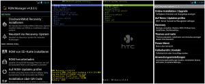 Abbildung 6: Rooting mit erweitertem Funktionsumfang. Von oben nach unten: ROM Manager, RMD Recovery, Amonra Recovery und der 4Ext Recovery Updater.