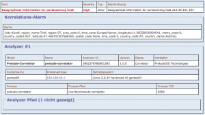 Abbildung 7: Erkennt das System einen Portscan von Snort oder Ossec, dann erhält der Admin wenig später in der Liste der Alarme den Eintrag »Geographical Information for portscanning host«.