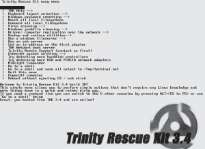 Abbildung 8: Voll ausgestattet ist die Trinity-Rescue-Disk, da lässt sich auch das Fehlen eines GUI verschmerzen.