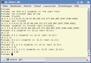 Abbildung 8: Der Fibonacci-Algorithmus, mit Hilfe von »zipWith« umgesetzt.