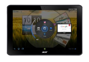 Ring-UI: Acers Userinterface lässt sich über den ringförmigen Hardwareknopf über dem Acer-Schriftzug am unteren Gehäuserand aufrufen. 