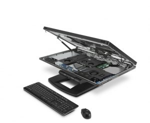 Das Innenleben der Workstation lässt sich durch Aufklappen des Bildschirmgehäuses erreichen.