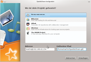 Abbildung 1: Nach der Installation steht bei Sparkleshare die Konfiguration eines Git-Repository auf dem Plan.