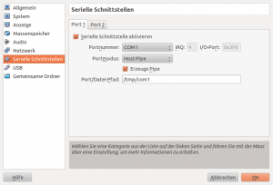 Abbildung 1: Debuggen eines virtualisierten Linux-Systems auf dem lokalen Rechner: Die serielle Schnittstelle konfiguriert der Virtualbox-Anwender als Hostpipe.