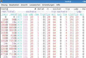 Abbildung 10: Dstat beim Beobachten der TCP- und UDP-Sockets.