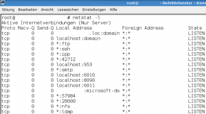 Abbildung 4: Das Netzwerktool Netstat zeigt die lauschenden Verbindungen.