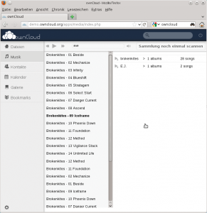 Abbildung 5: Die Owncloud bietet sogar einen in den Browser integrierten Musikplayer an. Dieser ermöglicht es dem Nutzer, Lieder direkt aus dem Onlinespeicher abzuspielen.
