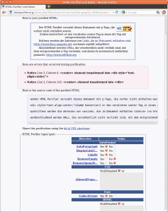 Abbildung 5: Vor dem Einsatz von HTML Purifier in eigenen Skripten können sich Webentwickler in der Online-Demo von dessen Fähigkeiten überzeugen.