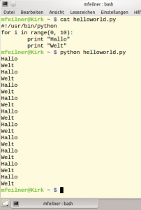 Abbildung 1: Drei Zeilen Python-Code reichen, um alternierend »Hallo« und »Welt« anzuzeigen.