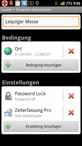 Abbildung 12: Start und Stopp der Aufzeichnungen für die App triggert das Locale-Plugin. Als Bedingung definieren Anwender hier beispielsweise GPS-Koordinaten.