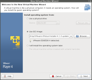 Abbildung 1: Nachträglich geht das nicht mehr: Den Typ des Gast-OS (»VMware ESX«) muss der Admin dem ISO-Image schon im Wizard mitgeben.