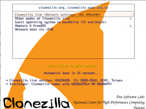 Abbildung 1: Nach dem Einlegen der Clonezilla-CD erscheint das Bootmenü.