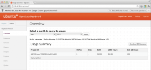 Abbildung 4: Das Open Stack Dashboard, hier im Ubuntu-Kleid, zeigt Statistiken über die Wolke an und erlaubt es auch, sie zu verwalten.