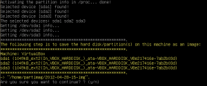 Abbildung 6: Test in einer VM: Das ISO-Image mit dem eingebrannten Perl-Skript beraumt ein Backup aller Partitionen an und holt eine Bestätigung des Users ein.