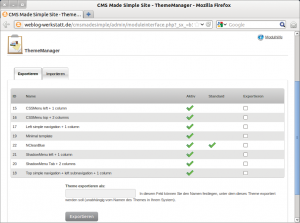Abbildung 1: Eine Standardinstallation von CMS made simple enthält das Modul »ThemeManager«, über das Anwender eines oder mehrere Themes im- und exportieren.