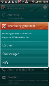 Abbildung 1: Geschnappt! Den EICAR-Testvirus erwischen ist für Kaspersky und andere keine große Kunst.