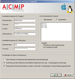 Abbildung 2: Der Dialog dient zur Datenerfassung von Linux- und Mac-OS-Clients. Hier will ACMP beispielsweise die Benutzerkennung wissen.