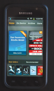 Abbildung 2: Die selbst gestrickte Mobi-Datei in der Rubrik "Neuerscheinungen" in der Kindle-App auf einem Galaxy 4.0 Android.