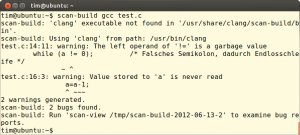 Abbildung 3: Das Tool »scan-build« von LLVM zeigt sogar auf kritische Anweisungen und nennt nicht nur die Zeilennummer.