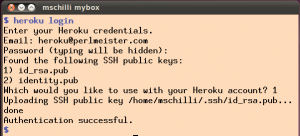 Abbildung 3: Das Kommandozeilen-Tool &raquo;heroku&laquo; des so genannten Heroku Toolbelt loggt den User ein.