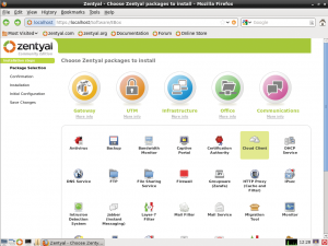 Abbildung 3: Nach der Installation fragt das Zentyal-GUI, welche Funktionen der frisch installierte Server bieten soll. Die Module schließen sich dabei nicht gegenseitig aus.