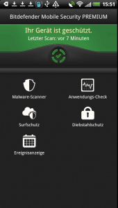 Abbildung 4: Das Menü von Bitdefender Mobile Security ist nur spartanisch bestückt.
