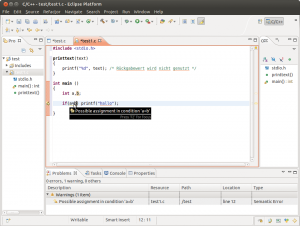 Abbildung 5: Praktisch: Plugins für integrierte Entwicklungsumgebunden, hier Codan in Eclipse, warnen schon bei der Eingabe von Quellcode vor Problemen.