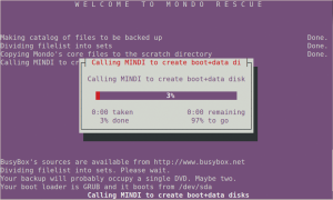 Abbildung 5: Mindi Linux erstellt ein bootfähiges Image, das Mondo benötigt. Nach dem Start von dem Rescue-Medium stellt das Tool das System wahlweise mit oder ohne Interaktion wieder her.