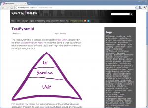 Abbildung 6: Am Fußende der Testpyramide stehen viele Unit-Tests, in der Mitte die Dienste und an der Spitze wenige komplexe Tests wie die der Benutzeroberfläche (UI).