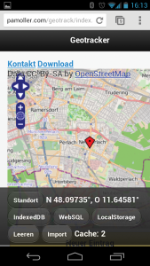 Abbildung 1: Die Beispielanwendung Geotracker, hier unter Chrome auf einem Android-Smartphone, vereint viele Webtechnologien in sich.