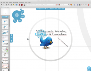 Abbildung 1: Um ein Element in Prezi zu bearbeiten, klicken Benutzer es mit der Maus an. Das Präsentationstool blendet dann ein Rad ein, über das Nutzer die Größe verändern, es verschieben und drehen kann.