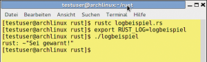 Abbildung 2: Rust loggt die Nachricht »Sei gewarnt!« – allerdings nur, wenn der Programmierer zuvor die Umgebungsvariable »RUST_LOG« auf den Namen des Programms setzt.
