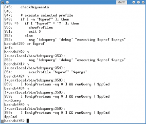 Abbildung 2: Die Bedienung des Bash-Debuggers ähnelt der von Gdb.