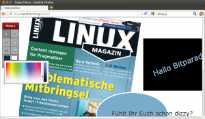 Abbildung 3: Dizzy.js lehnt sich stark an sein Vorbild Prezi an. Auch bei dem Javascript-Präsentationstool finden Nutzer an der linken oberen Ecke einen Werkzeugkasten.
