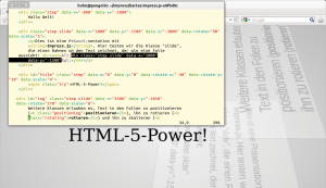 Abbildung 5: Wer keine Angst vor dem Texteditor und HTML/CSS hat, für den ist Impress.js genau richtig. Die mitgelieferten Dateien sind eine prima Vorlage für die erste eigene Präsentation.