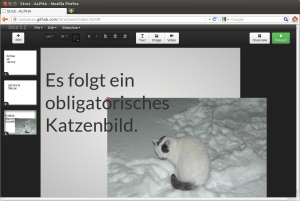 Abbildung 6: Wer HTML und CSS nicht aus dem Effeff beherrscht, der kann den Wysiwyg-Editor Strut ausprobieren. Auch die Alphaversion erstellt schon brauchbare Präsentationen.