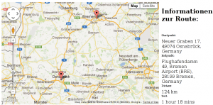 Abbildung 1: Selbst geskriptet: Fahrtdaten per Google-Maps-API im Webbrowser.