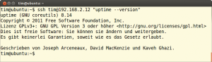 Abbildung 2: Unter Open Suse 12.2, das hier auf dem entfernten Rechner läuft, zeigt &raquo;uptime&laquo; die Versionsnummer mit dem Parameter &raquo;--version&laquo;.