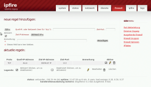 Abbildung 3: … und dem »Externen Zugang« auf die Firewall. Beide Eingabemasken erzeugen angepasste IPtables-Regeln, die der Anwender auch im GUI bearbeiten kann.