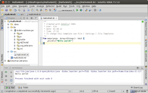Abbildung 3: Die Ausgaben des Kotlin-Programms erscheinen im unteren Bereich der IDE Intelli-J.
