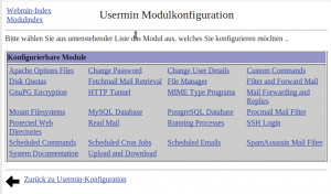 Abbildung 3: 26 Module für die Administration durch Benutzer hat Usermin per Default an Bord, eigene erstellen ist nicht sonderlich schwer.