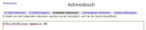 Abbildung 4: Absender blocken oder vom Spamfilter ausnehmen, solche Einstellungen übernimmt der Anwender im »Adressbuch«.